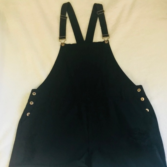 plus size black overall shorts